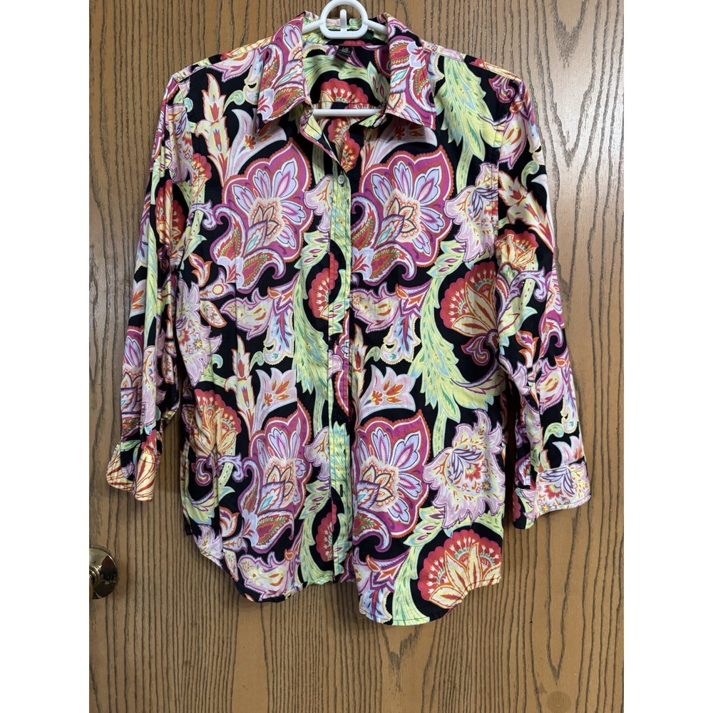 Lauren Ralph Lauren Blouse Multicolor Paisley Floral Shirt Cotton Button Size L